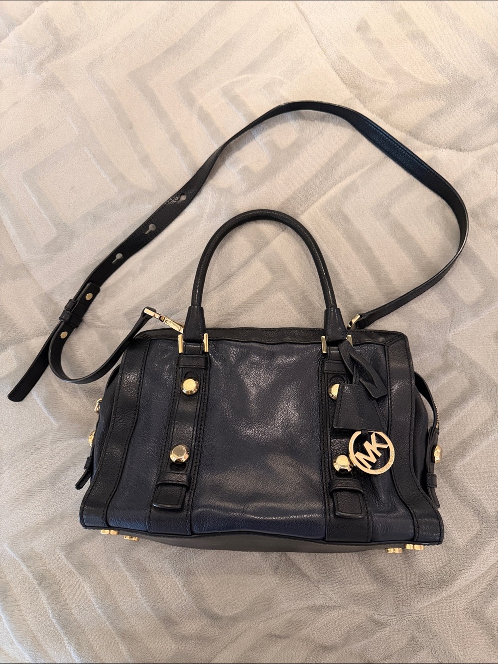 Michael Kors Black Leather Satchel with Gold Accents bag purse